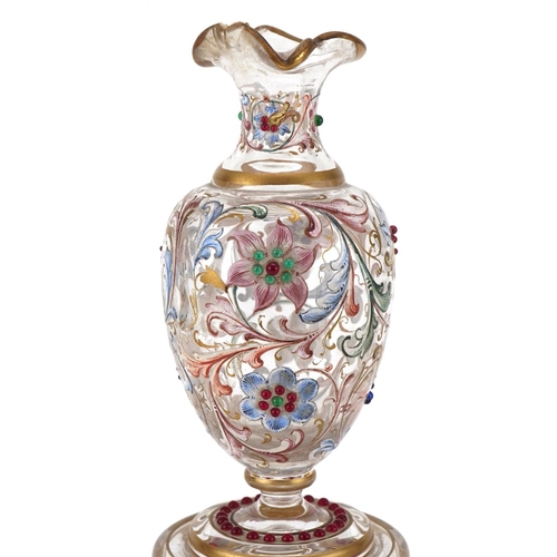 310 - Late 19th century Austrian enamelled glass water sprinkler, possibly by Lobmeyr, decorated with flor... 