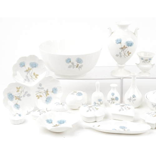 548 - Collection of Wedgwood Ice Rose china including fruit bowl, vases and trinket boxes, the largest 25c... 