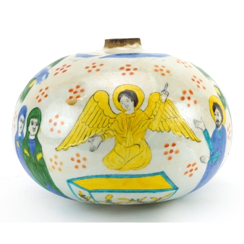 202 - Turkish Ottoman Armenian hanging ball hand painted with religious figures, 17cm in diameter