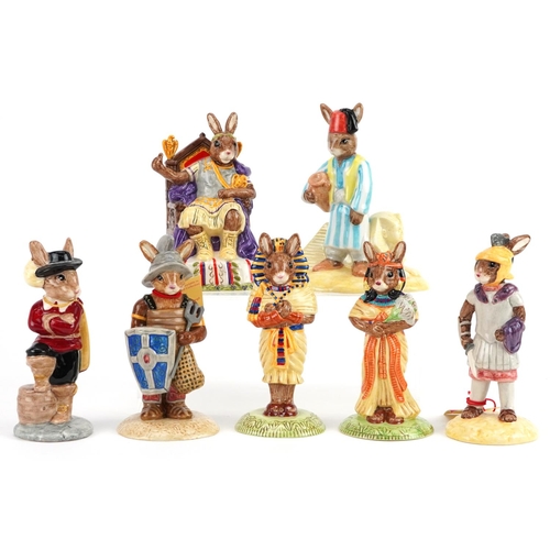 504 - Seven Royal Doulton Bunnykins figures, five with certificates, comprising Emperor Bunnykins, Egyptia... 