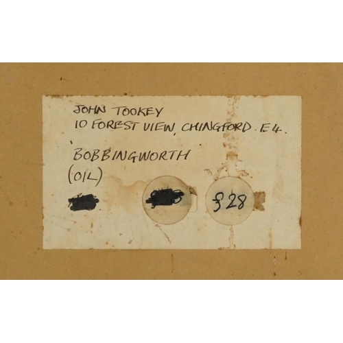 3586 - John Tookey 1979 - Bobbingworth, oil on board, mounted and framed, 38cm x 19cm excluding the mount a... 