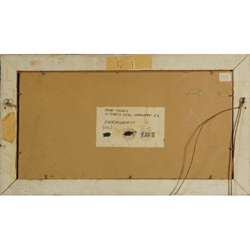 3586 - John Tookey 1979 - Bobbingworth, oil on board, mounted and framed, 38cm x 19cm excluding the mount a... 