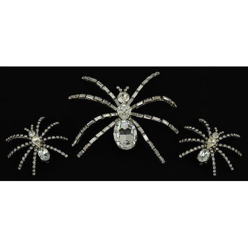 3371 - Large vintage German spider brooch and matching earrings, the brooch marked C'est Bien, the largest ... 