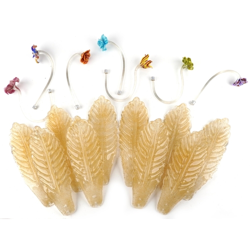 1430 - Twenty 1960s Venetian Murano gold flecked glass light fitting leaves and fourteen colourful flowers,... 