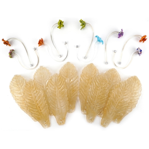 1434 - Twenty 1960s Venetian Murano gold flecked glass light fitting leaves and seventeen colourful flowers... 