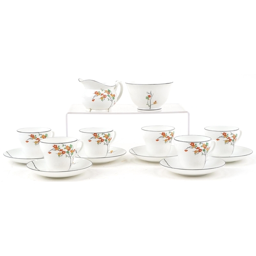 551 - Foley China Art Deco part tea set, hand painted with flowers, Pattern V 376