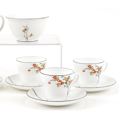 551 - Foley China Art Deco part tea set, hand painted with flowers, Pattern V 376