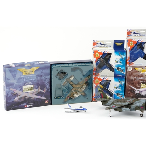 2016 - Model aeroplane kits, some with boxes, including Corgi Frontier Airlines, Douglas DC3 and Battle of ... 