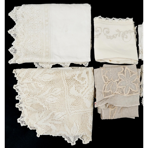 1458 - Collection of crocheted and lace tablecloths