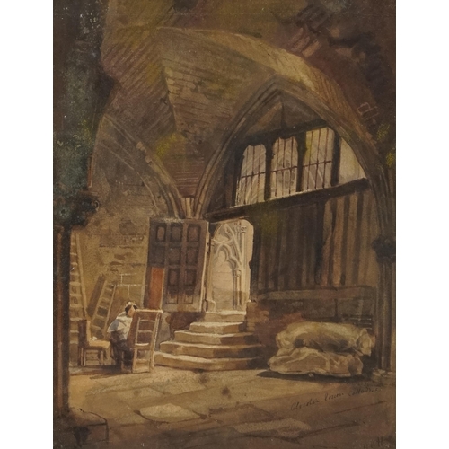 3618 - H. G. Hine (1811-1895) - Girl painting in a doorway, 19th century watercolour on paper within a gilt... 