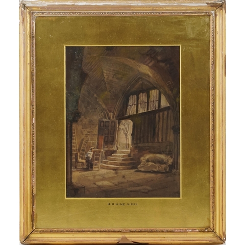 3618 - H. G. Hine (1811-1895) - Girl painting in a doorway, 19th century watercolour on paper within a gilt... 