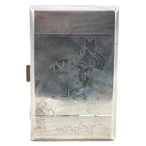 462 - Sterling silver rectangular engine turned cigarette case engraved with a map of India, 12.5cm in len... 