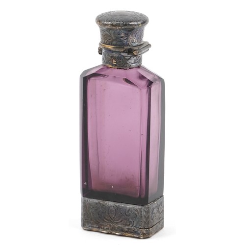 1 - S Mordan & Co, Victorian purple glass scent bottle vinaigrette with silver gilt mounts, London 1863,... 