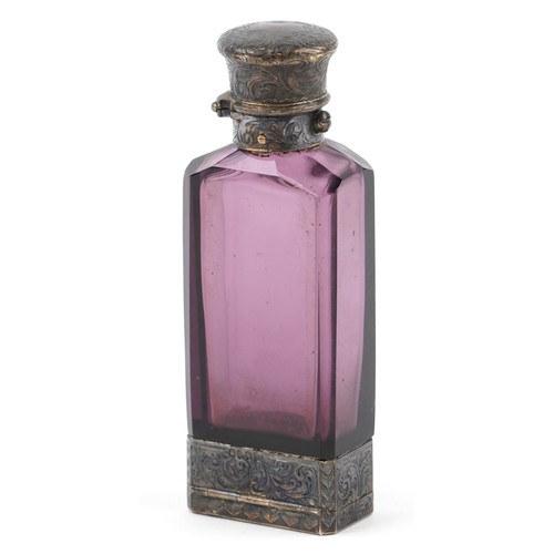 1 - S Mordan & Co, Victorian purple glass scent bottle vinaigrette with silver gilt mounts, London 1863,... 