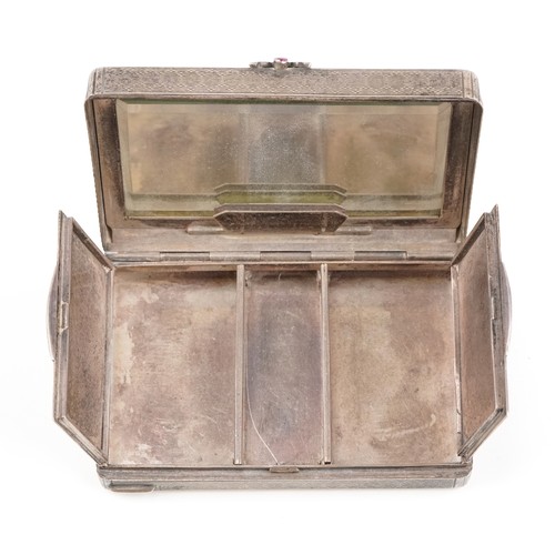 6 - Continental silver ladies travelling vanity case with hinged compartments and mirrored interior, 925... 