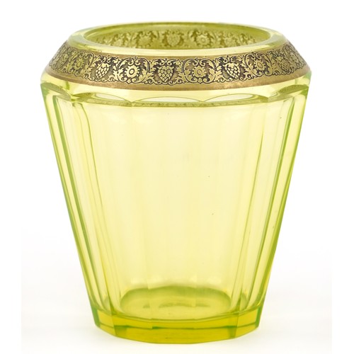 14 - Moser Bohemian uranium glass vase, marked to base 'Made in Cechoslovakia Moser Karlsbad', 14cm high