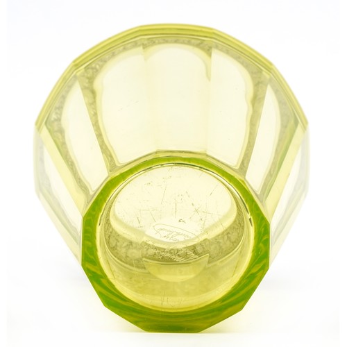 14 - Moser Bohemian uranium glass vase, marked to base 'Made in Cechoslovakia Moser Karlsbad', 14cm high