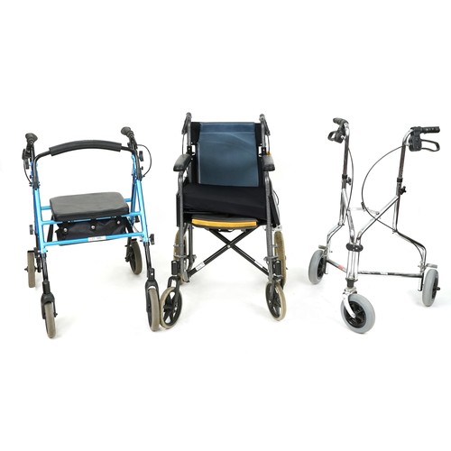 770A - Two folding mobility aids and a wheelchair