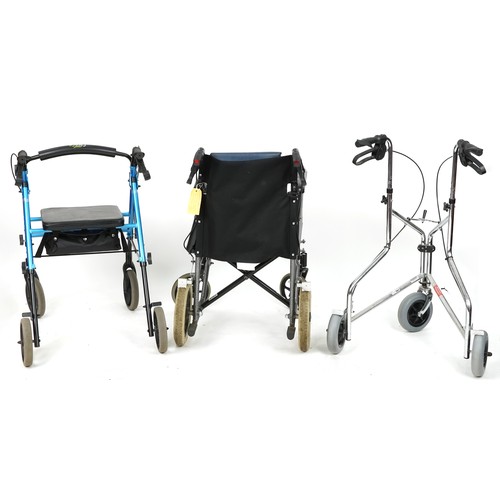 770A - Two folding mobility aids and a wheelchair