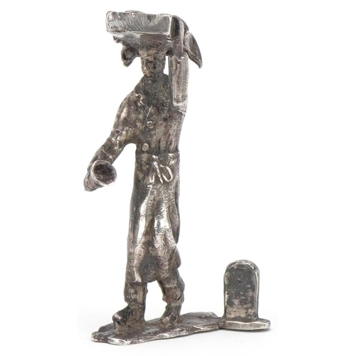 434 - Thomas Charles Jarvis, Elizabeth II silver study of a market seller, London 1979, 7cm high, 63.6g