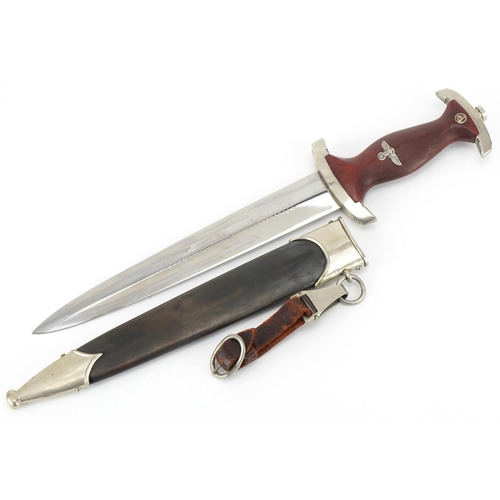 2720 - German military interest dagger with engraved steel blade and scabbard, 36cm in length