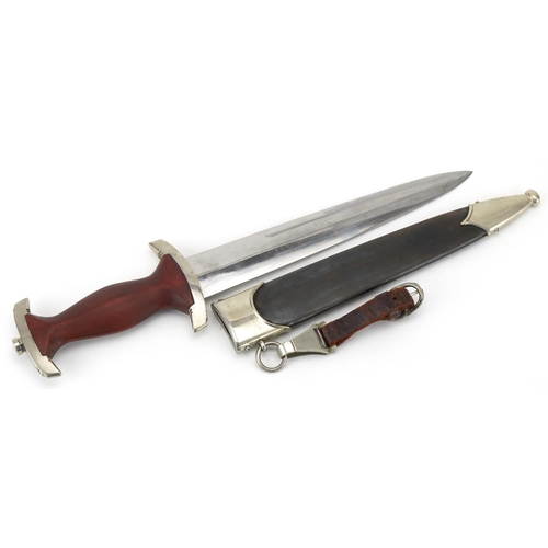 2720 - German military interest dagger with engraved steel blade and scabbard, 36cm in length