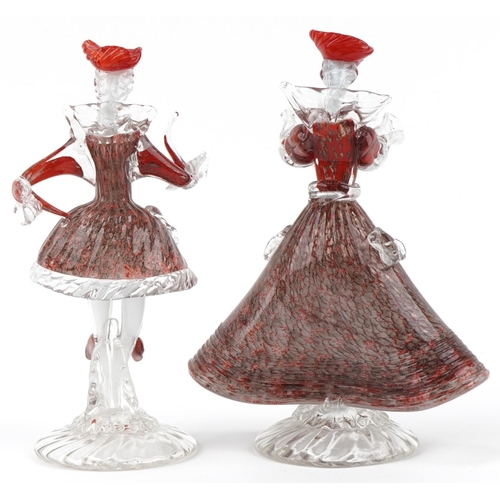 21 - Pair of Venetian Murano glass figures of a lady and gentleman, 27cm high