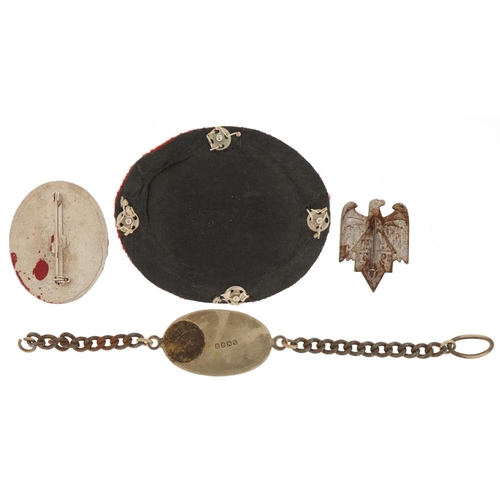 2590 - Militaria including German World War II Youth Hostel badge and dog tag bracelet for Sig Bartram C.E.... 