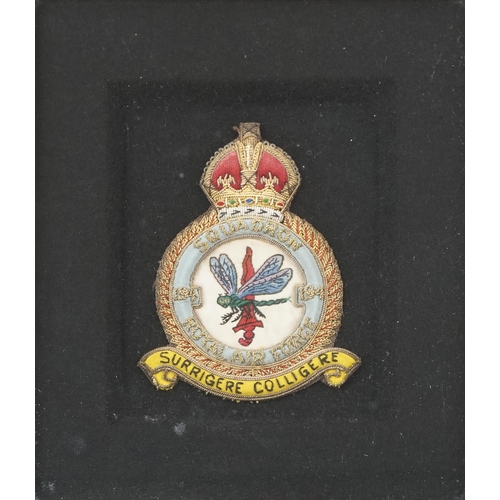 2749 - British military World War II RAF embroidered badge, framed and glazed