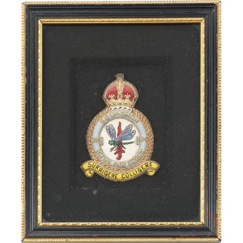 2749 - British military World War II RAF embroidered badge, framed and glazed