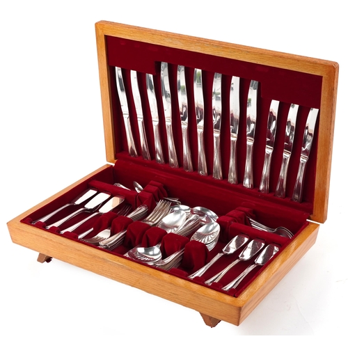 536 - Art Deco walnut canteen of Insignia silver plated cutlery, 47cm wide