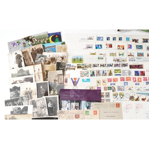 2267 - Collection of ephemera including social history photographs, stamps, first day covers and postcards