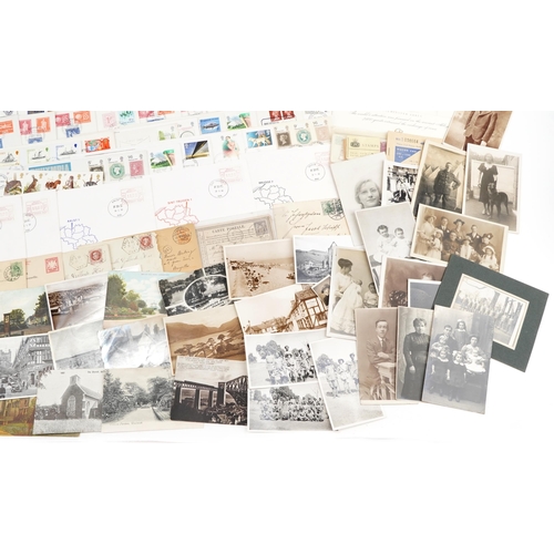 2267 - Collection of ephemera including social history photographs, stamps, first day covers and postcards