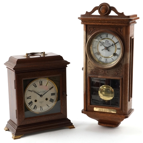 1139 - 20th century mahogany cased mantle clock by Knight & Gibbins, London, 35cm H x 28cm W x 14cm D, toge... 