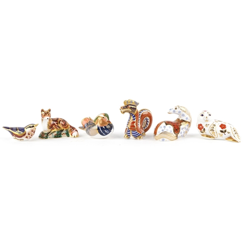 499 - Six Royal Crown Derby fine bone china animals paperweights