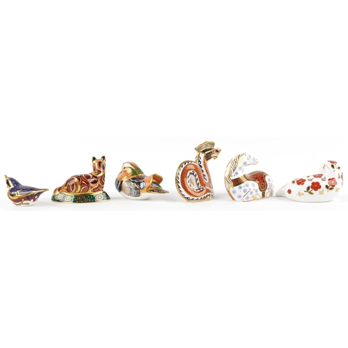 499 - Six Royal Crown Derby fine bone china animals paperweights