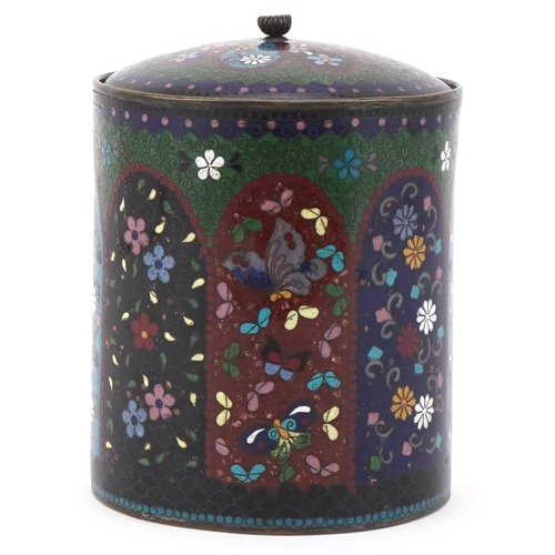 56 - Early 20th century Chinese cloisonne storage jar decorated with butterflies and flowers, 13.5cm high... 