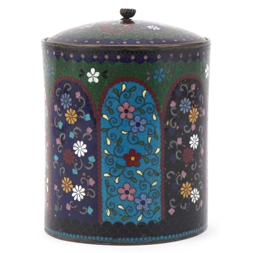 56 - Early 20th century Chinese cloisonne storage jar decorated with butterflies and flowers, 13.5cm high... 