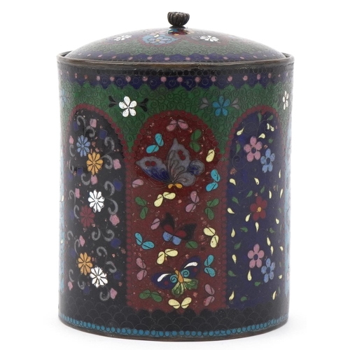 56 - Early 20th century Chinese cloisonne storage jar decorated with butterflies and flowers, 13.5cm high... 