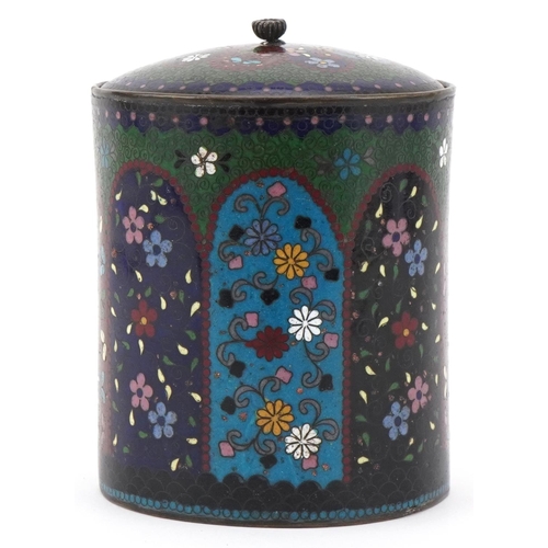 56 - Early 20th century Chinese cloisonne storage jar decorated with butterflies and flowers, 13.5cm high... 