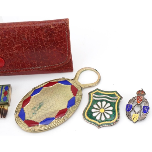 76 - 20th century German travelling vanity set including mirror and comb together with two enamelled cap ... 