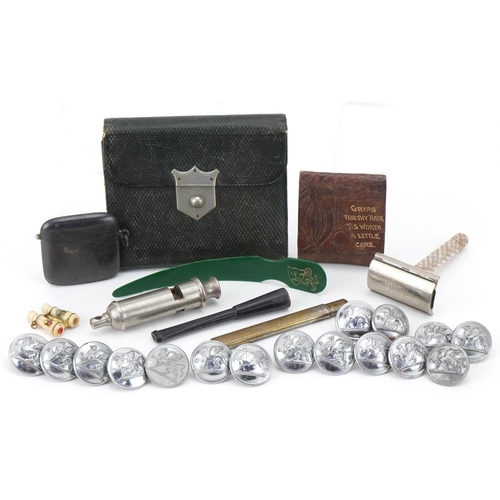 1406 - Small collection of collector's items including a gentlemen's leather bound travelling set, vesta ca... 