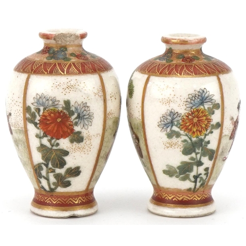 211 - Pair of miniature Japanese Satsuma vases, late 19th century, each decorated with figures within land... 