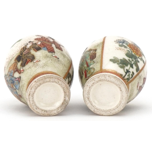 211 - Pair of miniature Japanese Satsuma vases, late 19th century, each decorated with figures within land... 