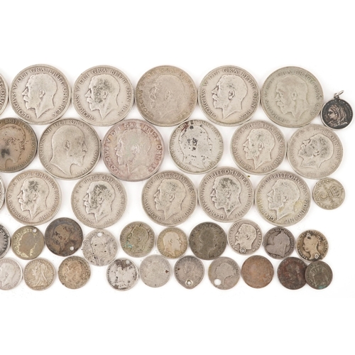 2086 - Three 1920 silver coins including half crowns, sovereigns, silver threepence pieces and some contine... 