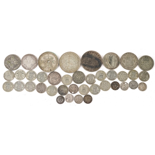 2106 - 19th century and later silver coinage including Rocking Horse crown, Gothic florins and Irish 1928 h... 