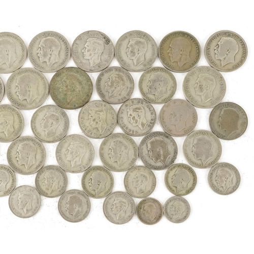 2120 - Pre 1947 silver coinage including half crowns, florin and shillings, weight 572.0g