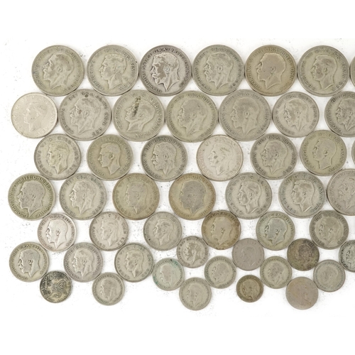 2126 - Pre 1947 silver coinage including half crowns, florins and shillings, weight 574.7g