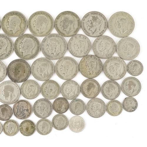 2125 - Pre 1947 silver coinage including half crowns, florin and shillings, weight 507.9g