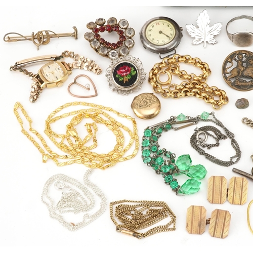 3357 - Antique and later jewellery including ladies silver wristwatch, Art Deco green paste necklace and a ... 